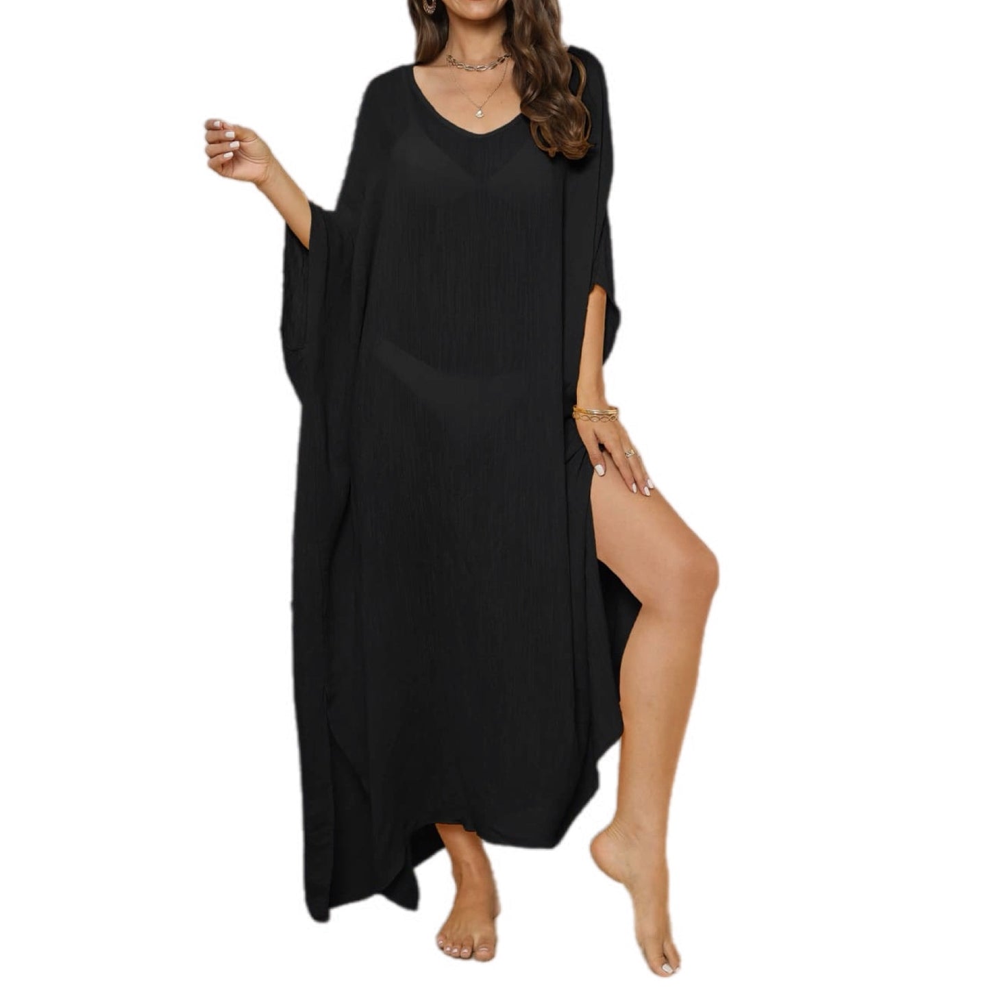 V-Neck Three-Quarter Sleeve Maxi Cover-Up