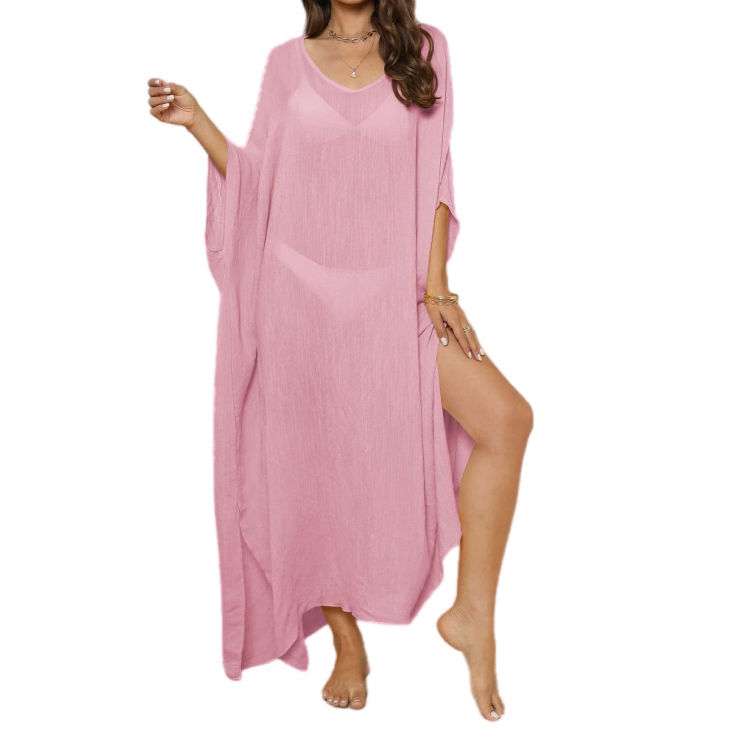 V-Neck Three-Quarter Sleeve Maxi Cover-Up