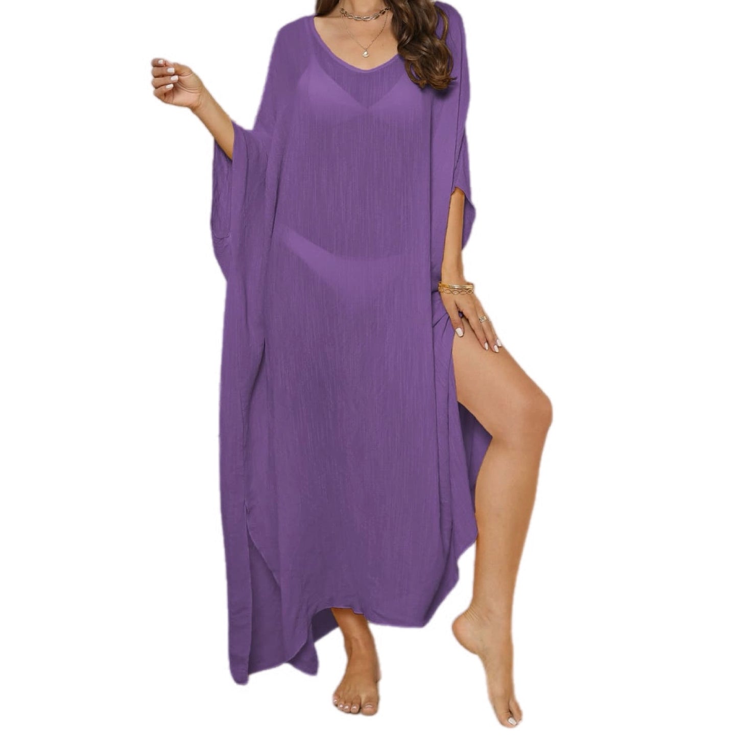 V-Neck Three-Quarter Sleeve Maxi Cover-Up