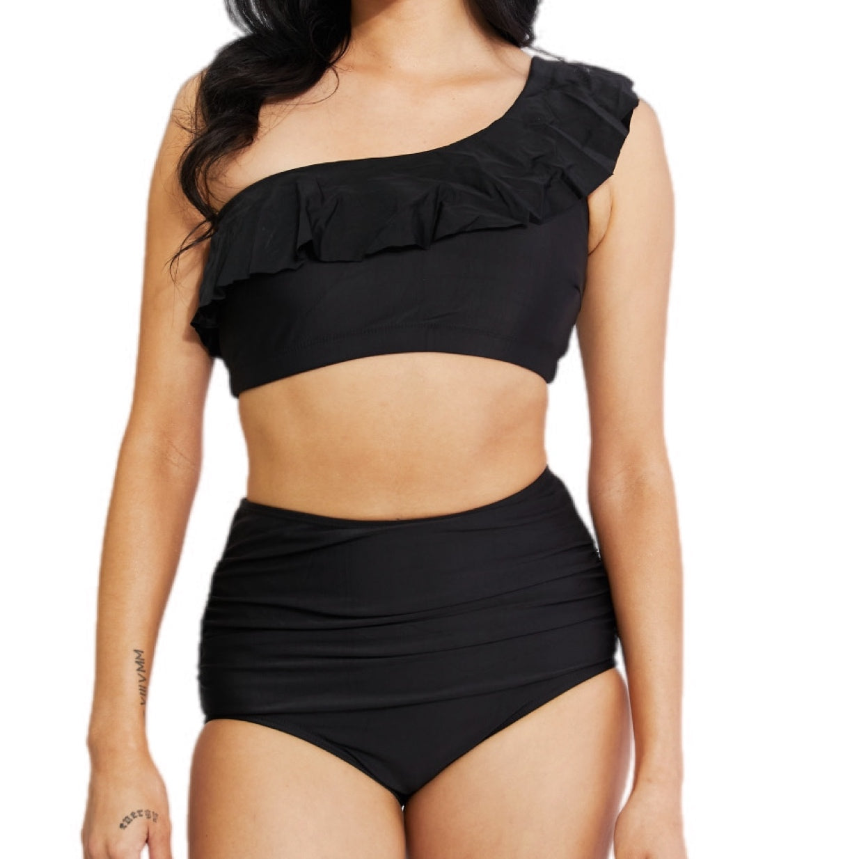 Romantic Ruffle One-Shoulder High Waist Bikini