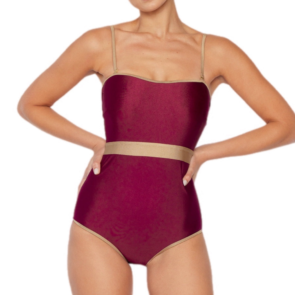 Shiny Contrast Trim One-Piece