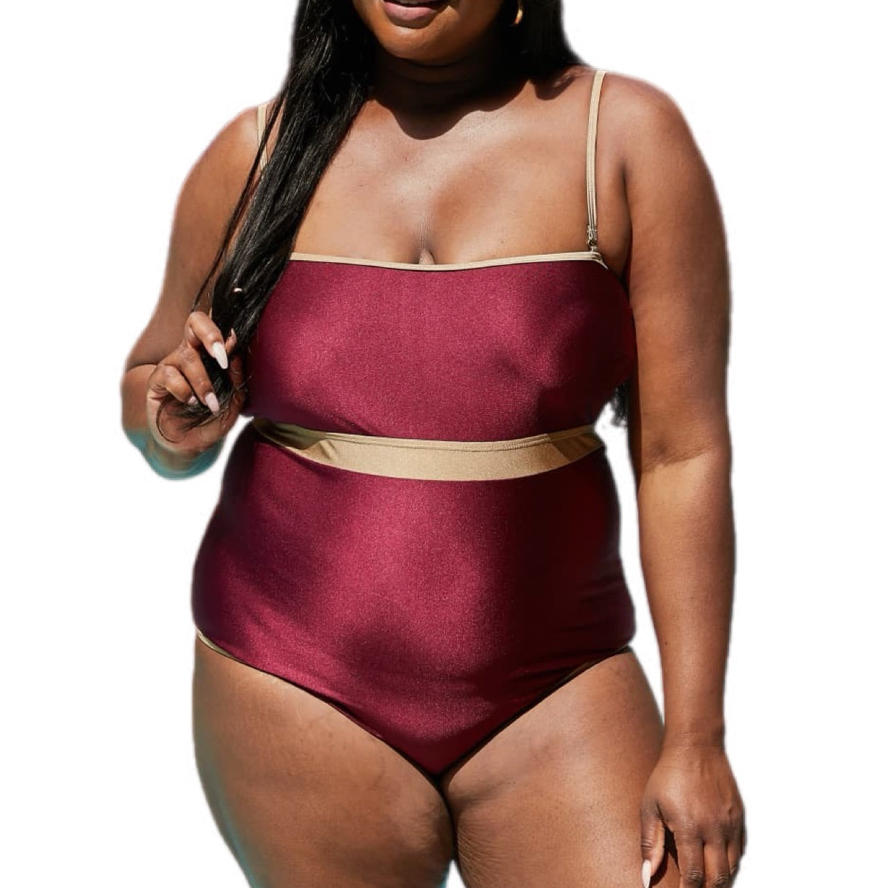 Shiny Contrast Trim One-Piece