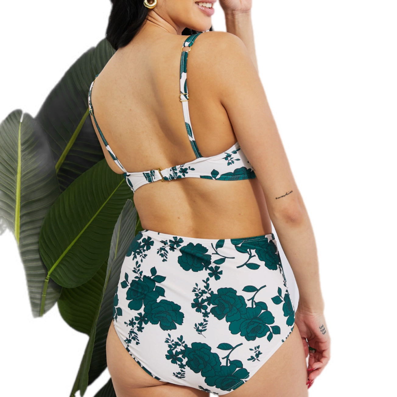 Green Floral High Rise Twist Bikini