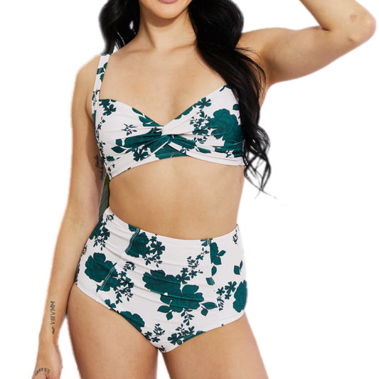 Green Floral High Rise Twist Bikini