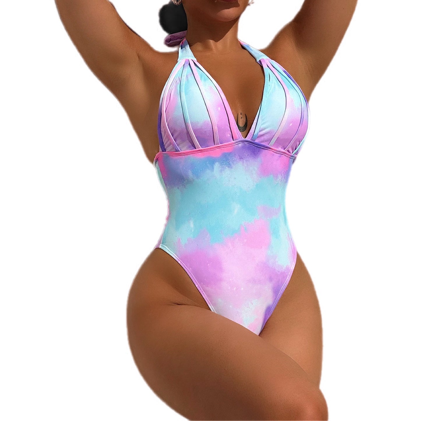 Tie-Dye Halter Neck One-Piece Swimsuit