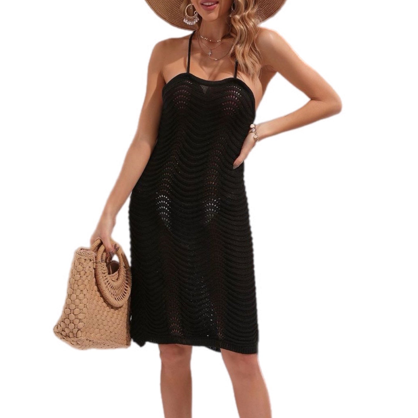 Crisscross Openwork Swim Cover-Up Dress