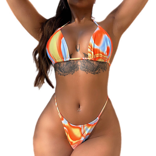 Drawstring Ruched Three-Piece Thong Bikini