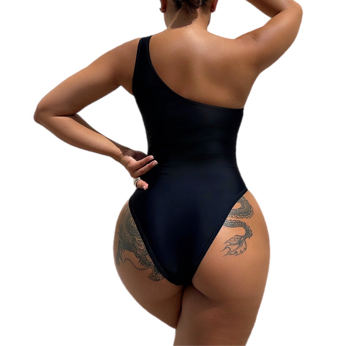 One-Shoulder Mesh Cutout One-Piece Swimsuit