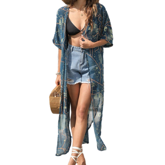 Floral Side Slit Beach Cover-Up