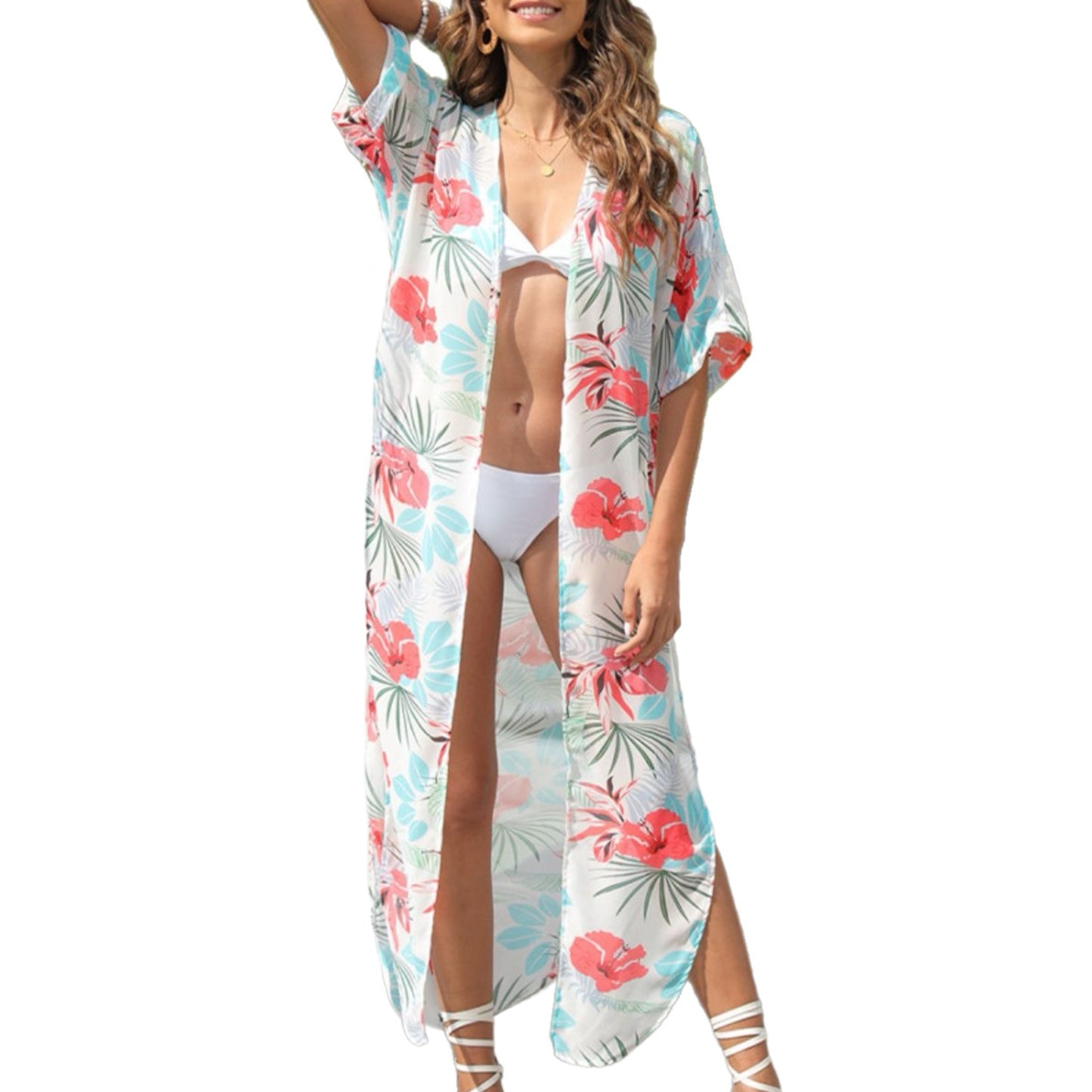 Floral Side Slit Beach Cover-Up