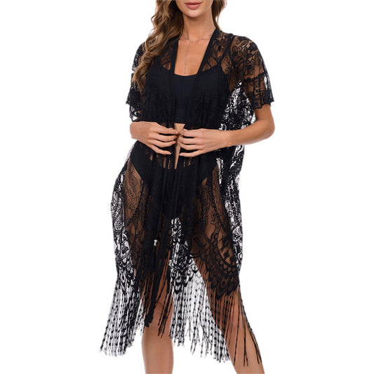 Fringe Trim Lace Cover-Up Dress