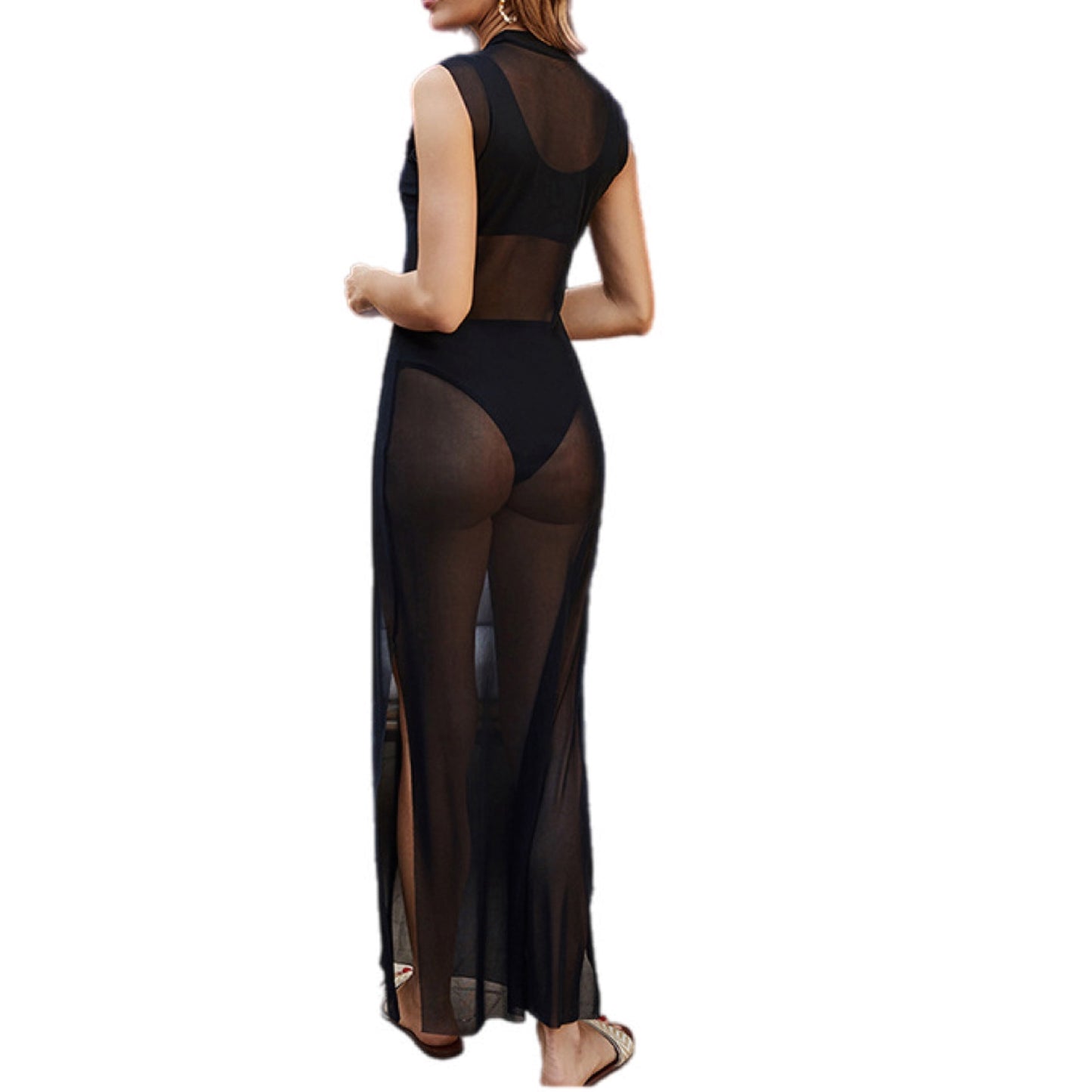 Slim Fitted Mesh High Split Maxi Cover Up