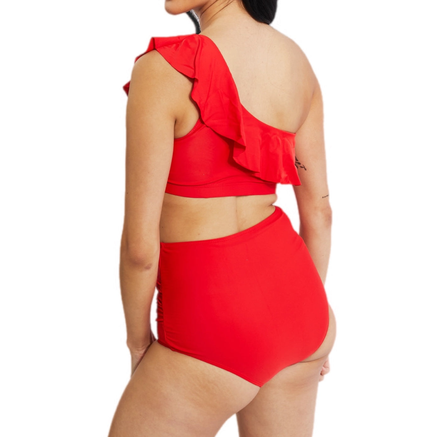 High Waist Ruffle One-Shoulder Bikini