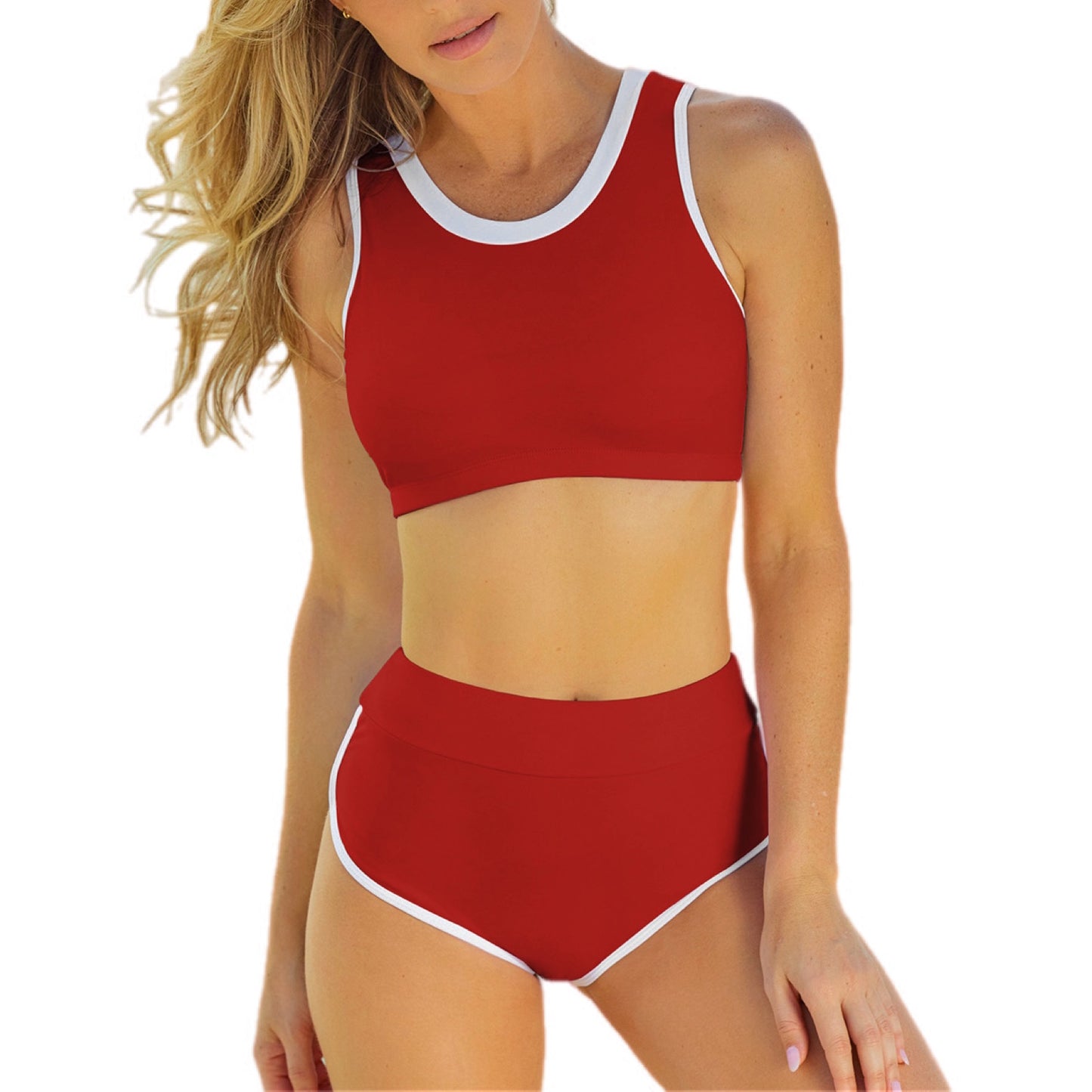 High Waist Contrast Trim Two-Piece Swimsuit