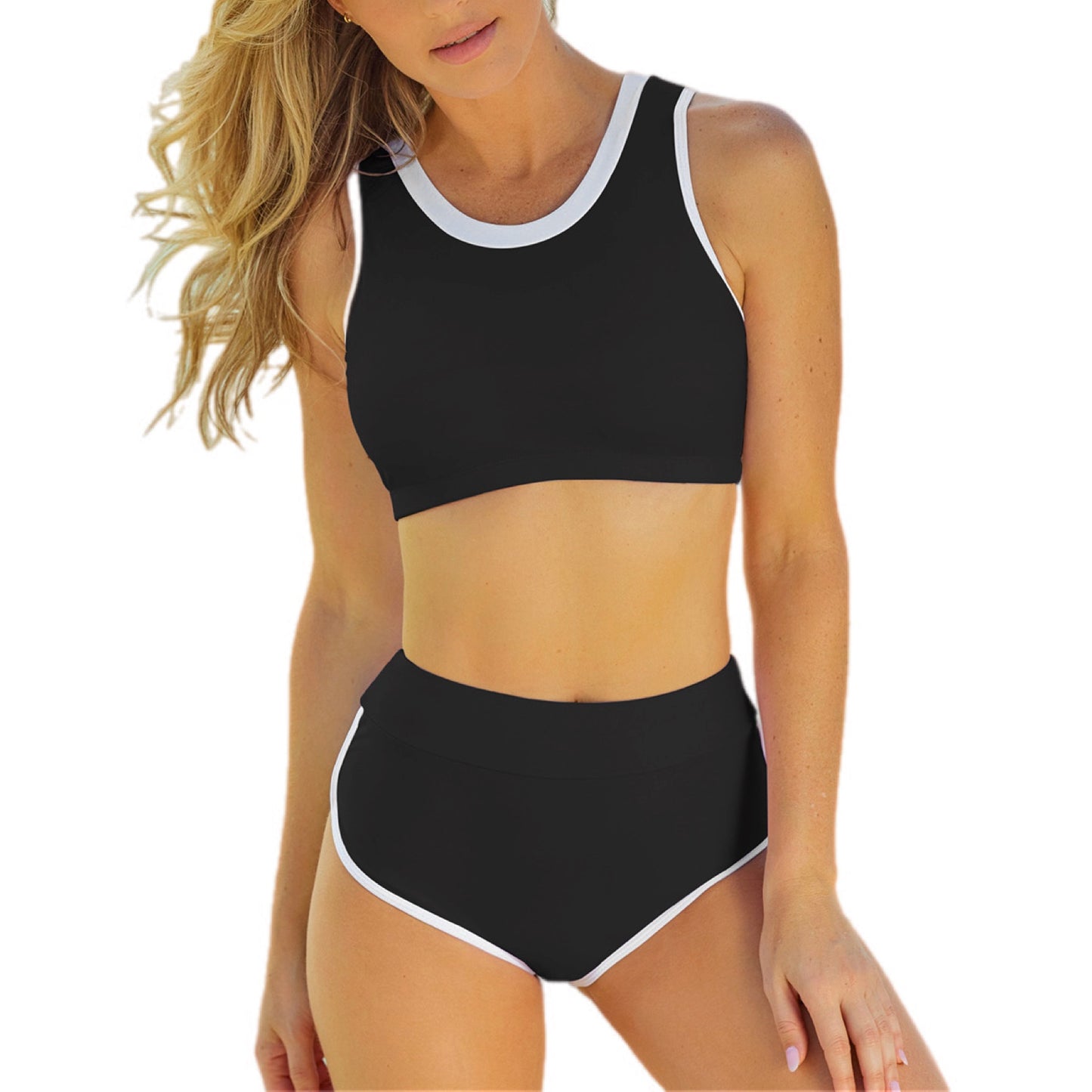 High Waist Contrast Trim Two-Piece Swimsuit