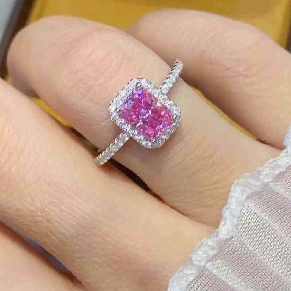 2 Carat Pink Moissanite Sterling Silver Solitaire Ring