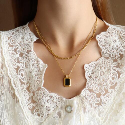 Black CZ Gold Charm Necklace