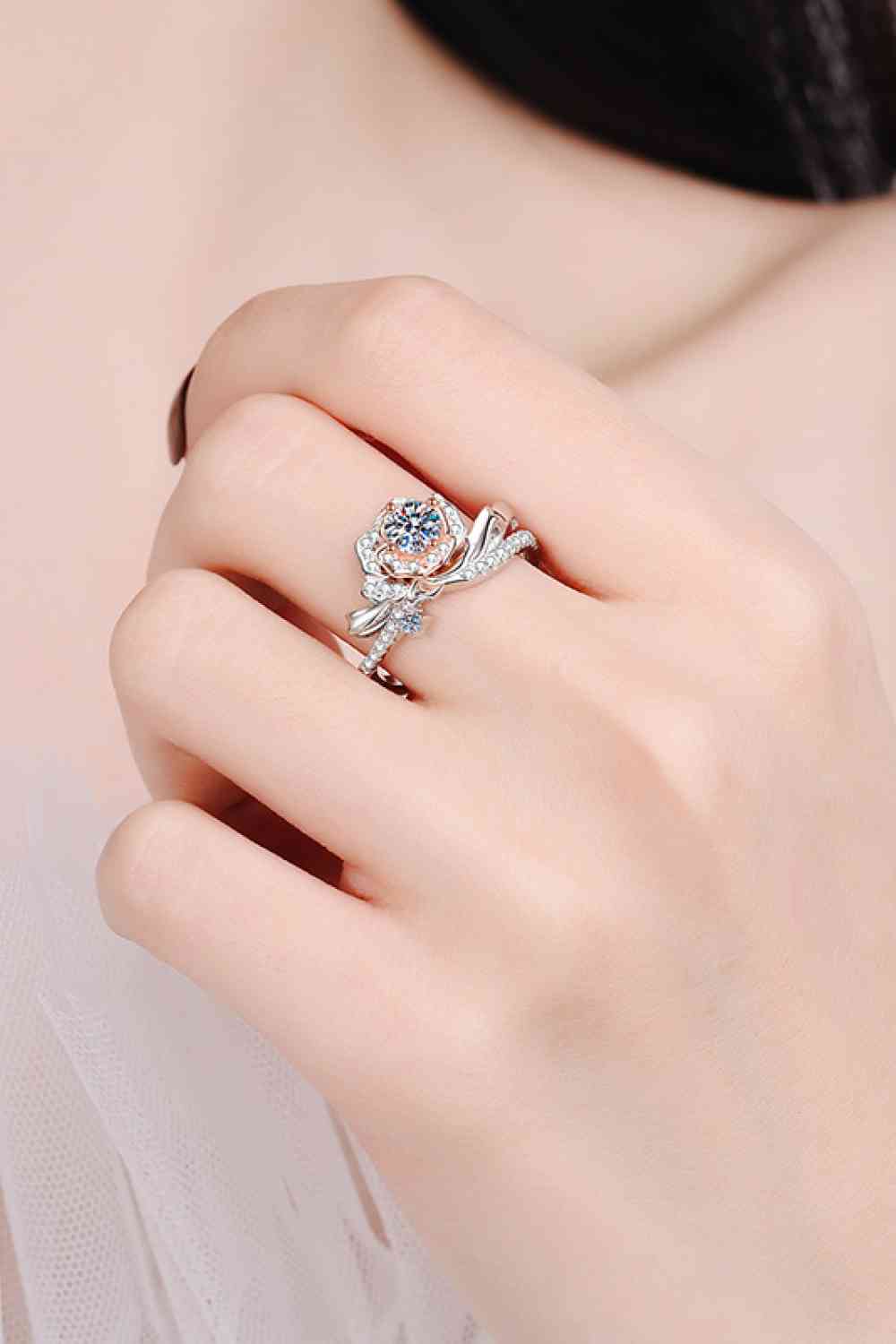 Moissanite Rose Sterling Silver Ring