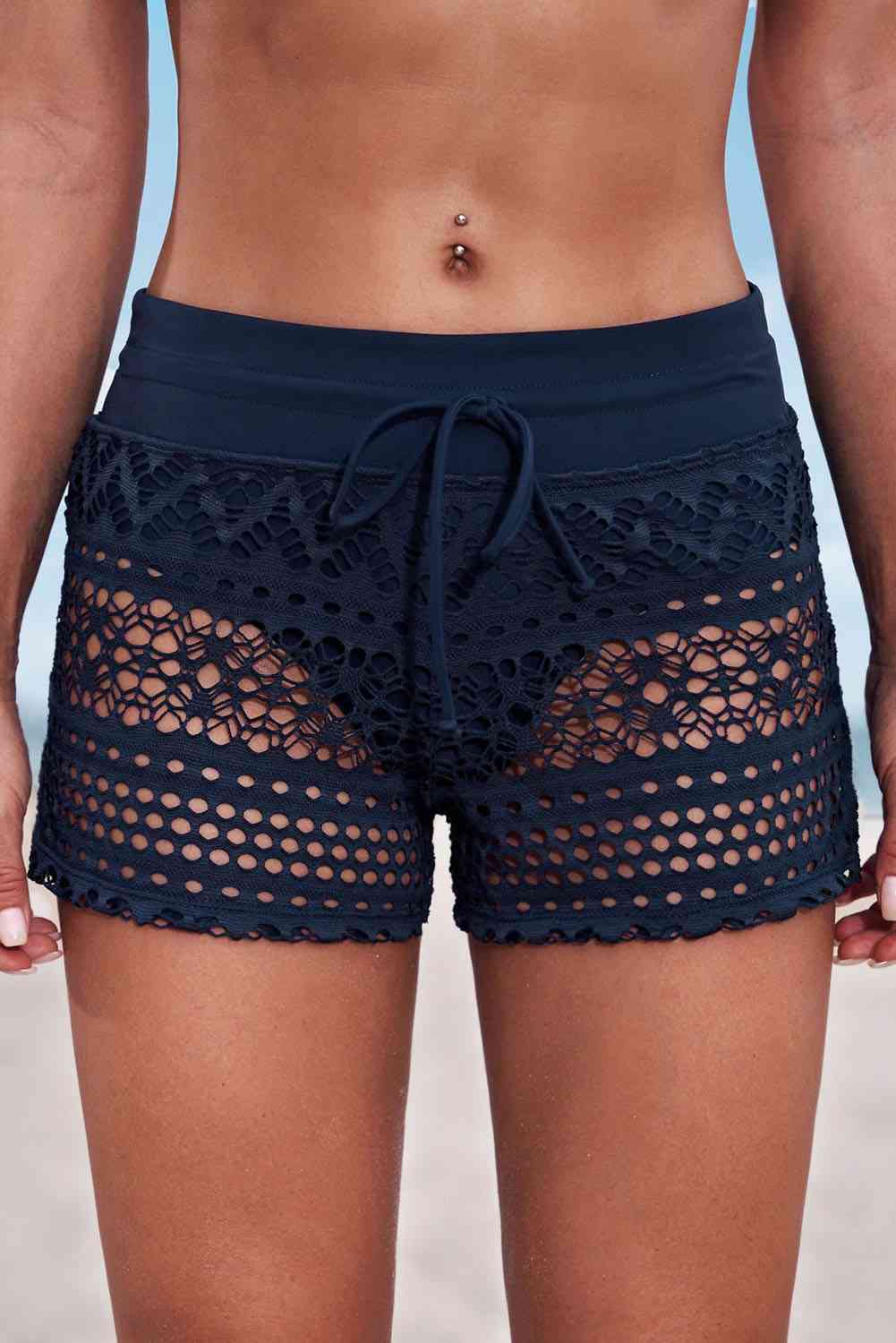 Lace Embroidered Drawstring Swim Shorts