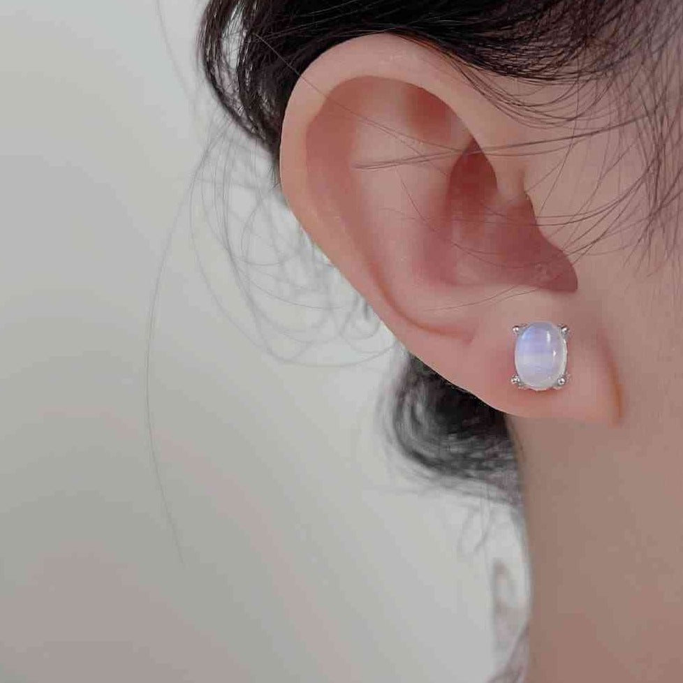 Oval Rainbow Moonstone Stud Earrings