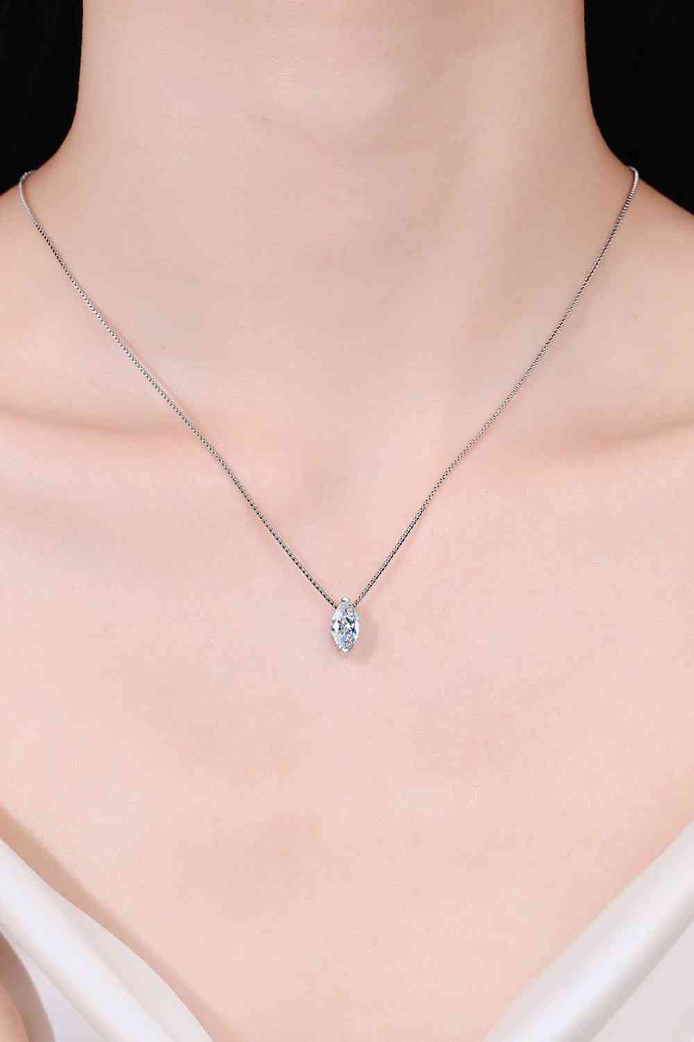 1 Carat Marquise Moissanite Sterling Silver Charm Necklace