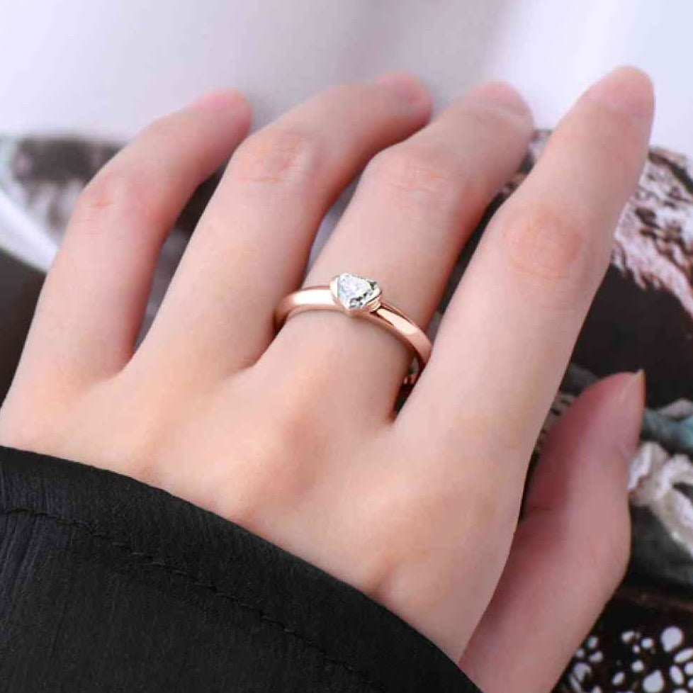 Moissanite Heart Rose Gold Solitaire Ring