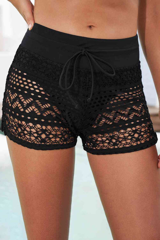 Lace Embroidered Drawstring Swim Shorts