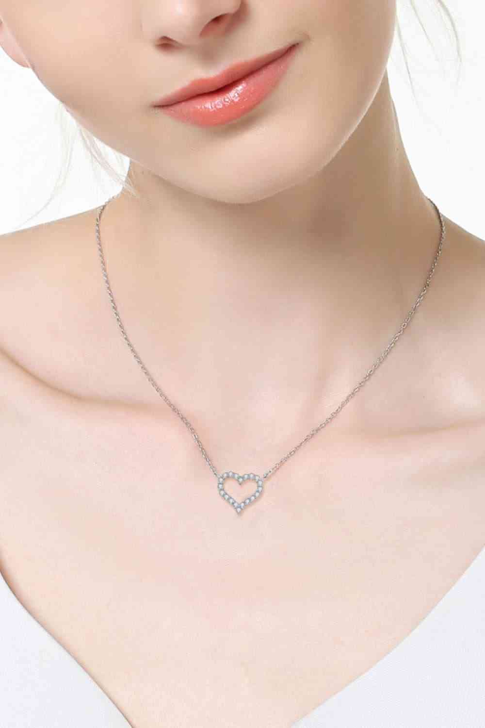 Moissanite Heart Sterling Silver Charm Necklace