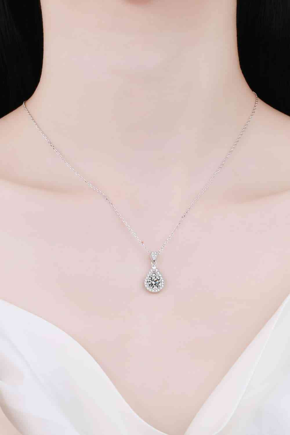 Moissanite Pear Sterling Silver Charm Necklace