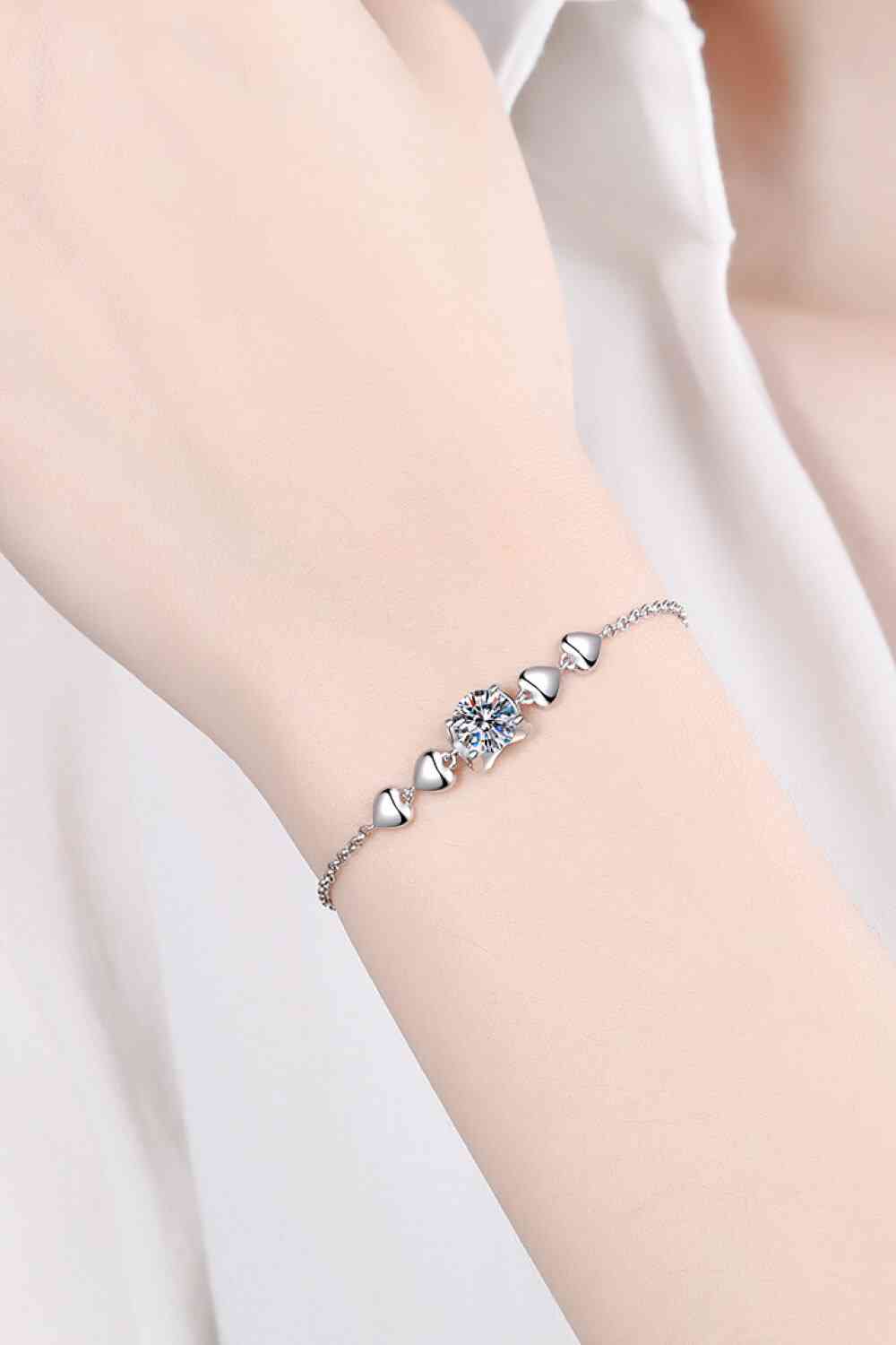 Moissanite Heart Sterling Silver Charm Bracelet