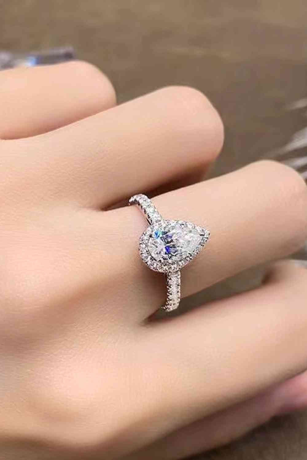 Moissanite Pear Solitaire Sterling Silver 2 Carat Ring