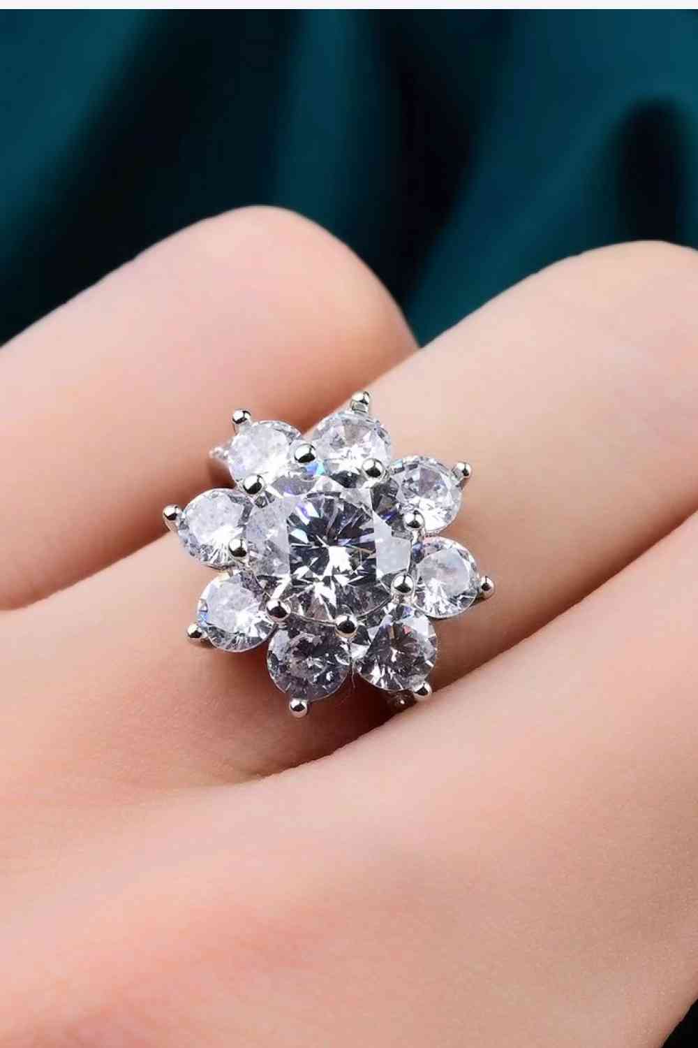 Moissanite Flower Sterling Silver Ring