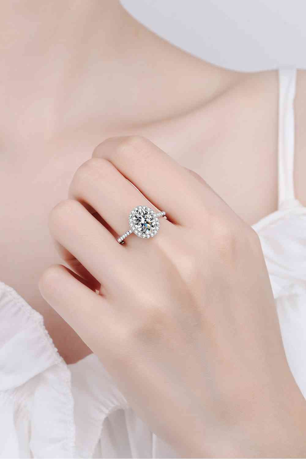 2 Carat Oval Moissanite Sterling Silver Solitaire Ring