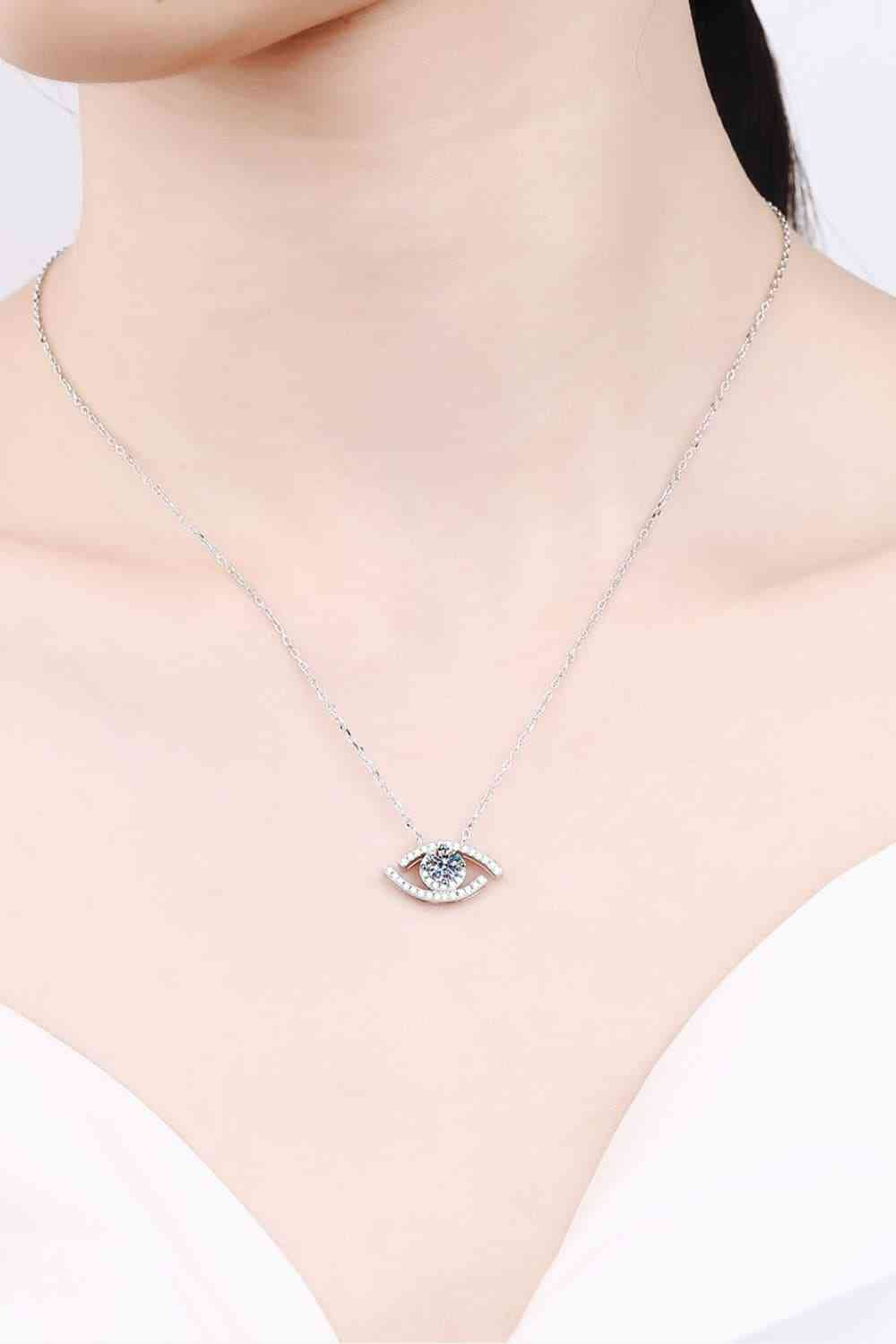 Evil Eye Moissanite Charm Sterling Silver Necklace