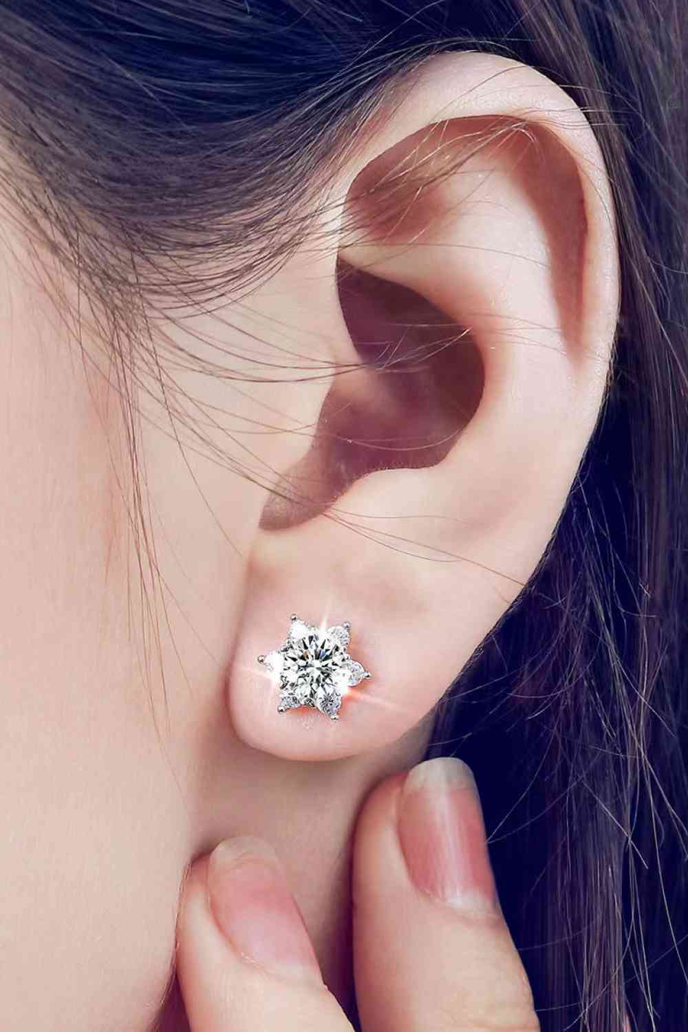 Moissanite Flower Sterling Silver Stud Earrings