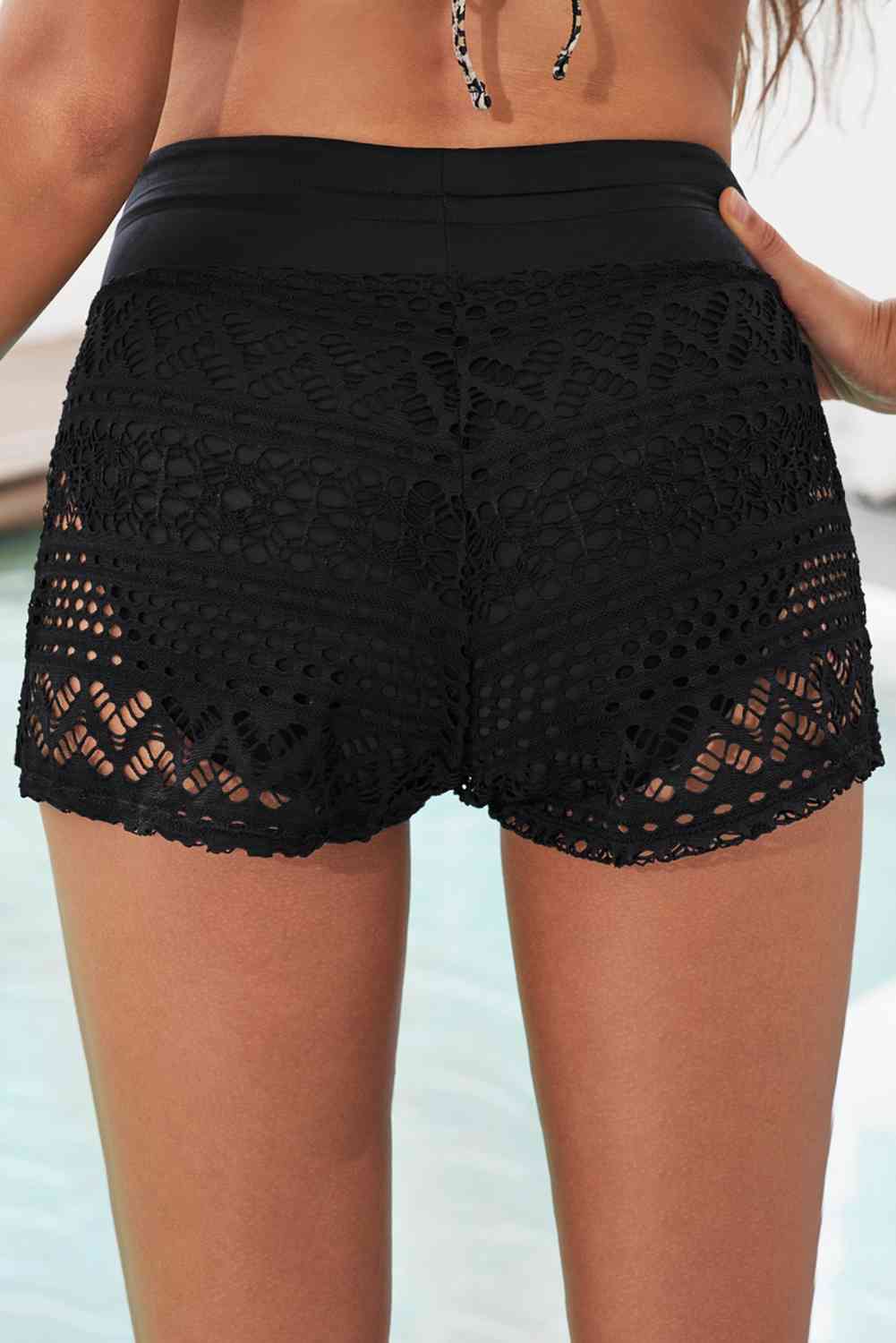 Lace Embroidered Drawstring Swim Shorts