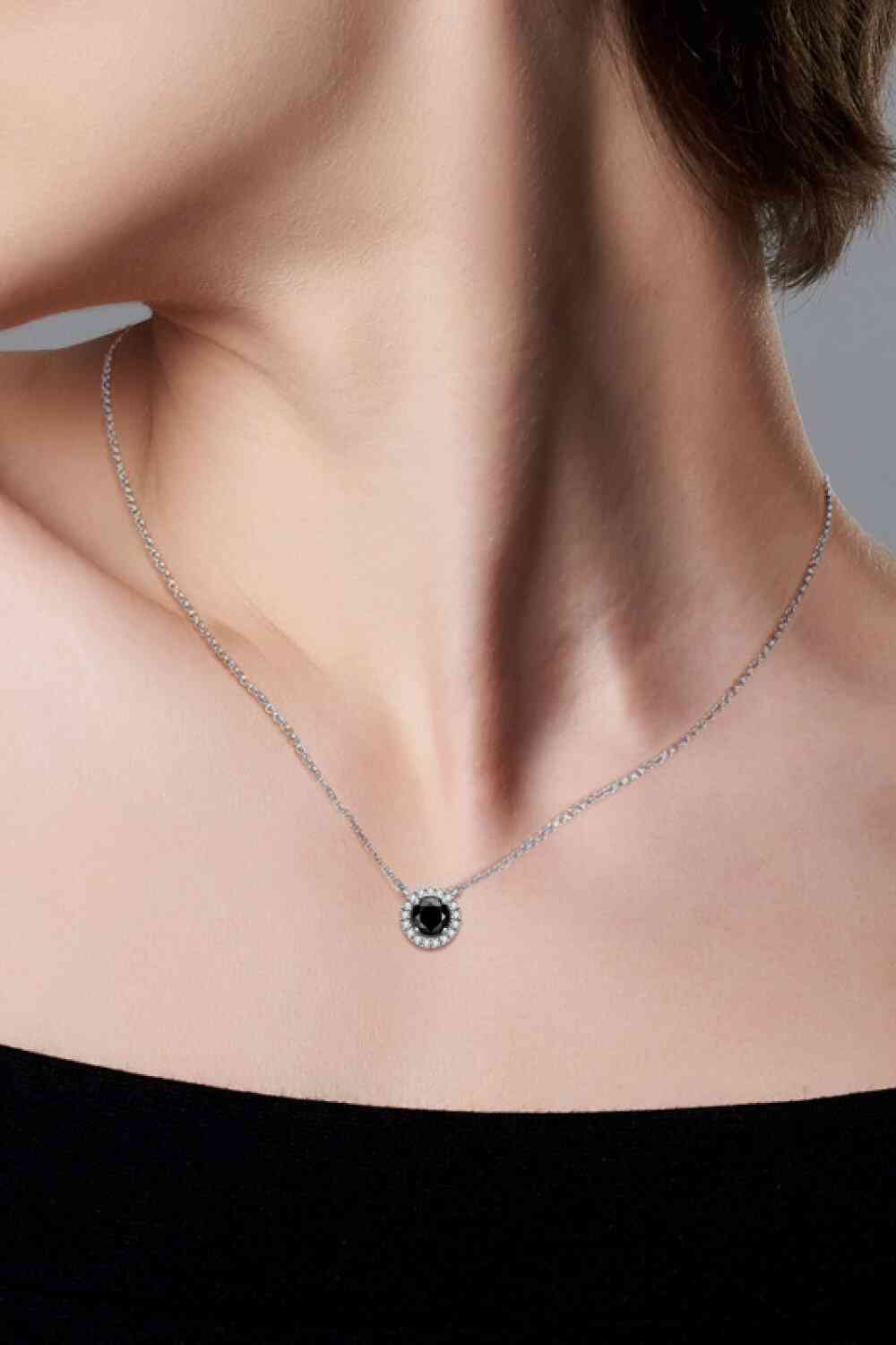 Black Moissanite Sterling Silver Charm Necklace