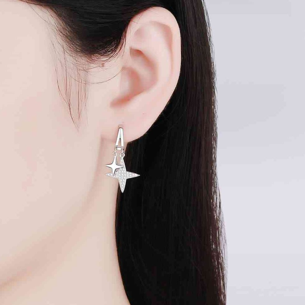 Sterling Silver Star Stud Dangle Earrings