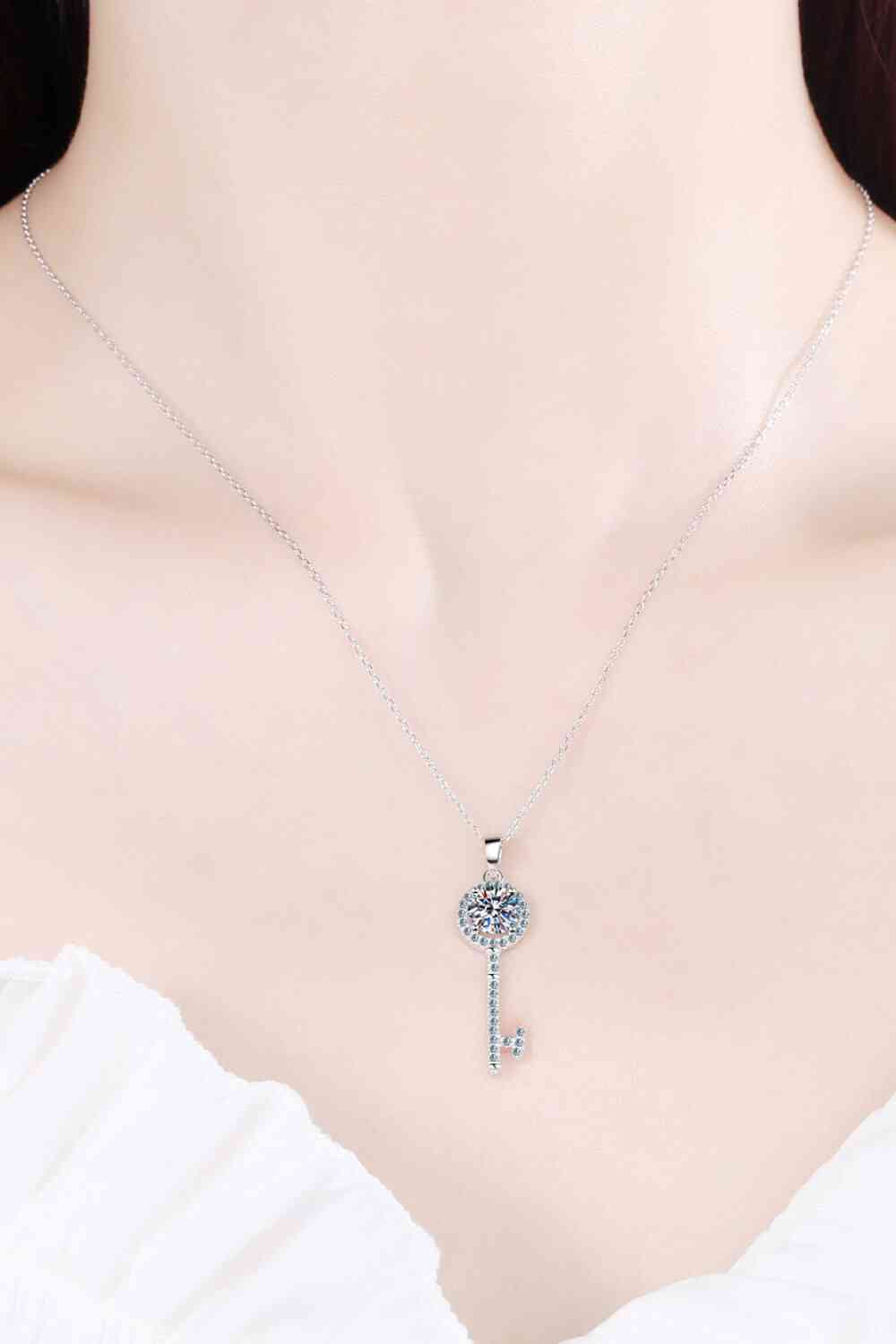 Moissanite Key Sterling Silver Charm Necklace