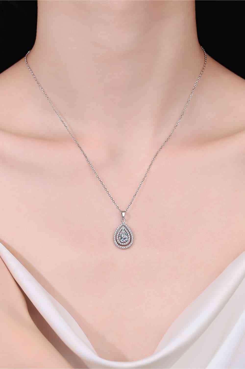 Sterling Silver Moissanite Teardrop Charm Necklace