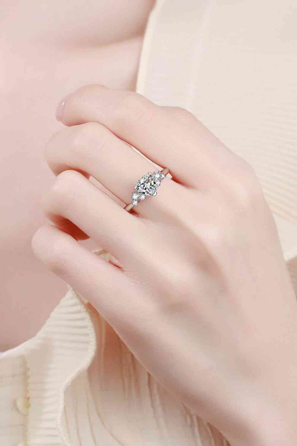 1 Carat Moissanite Heart Sterling Silver Solitaire Ring