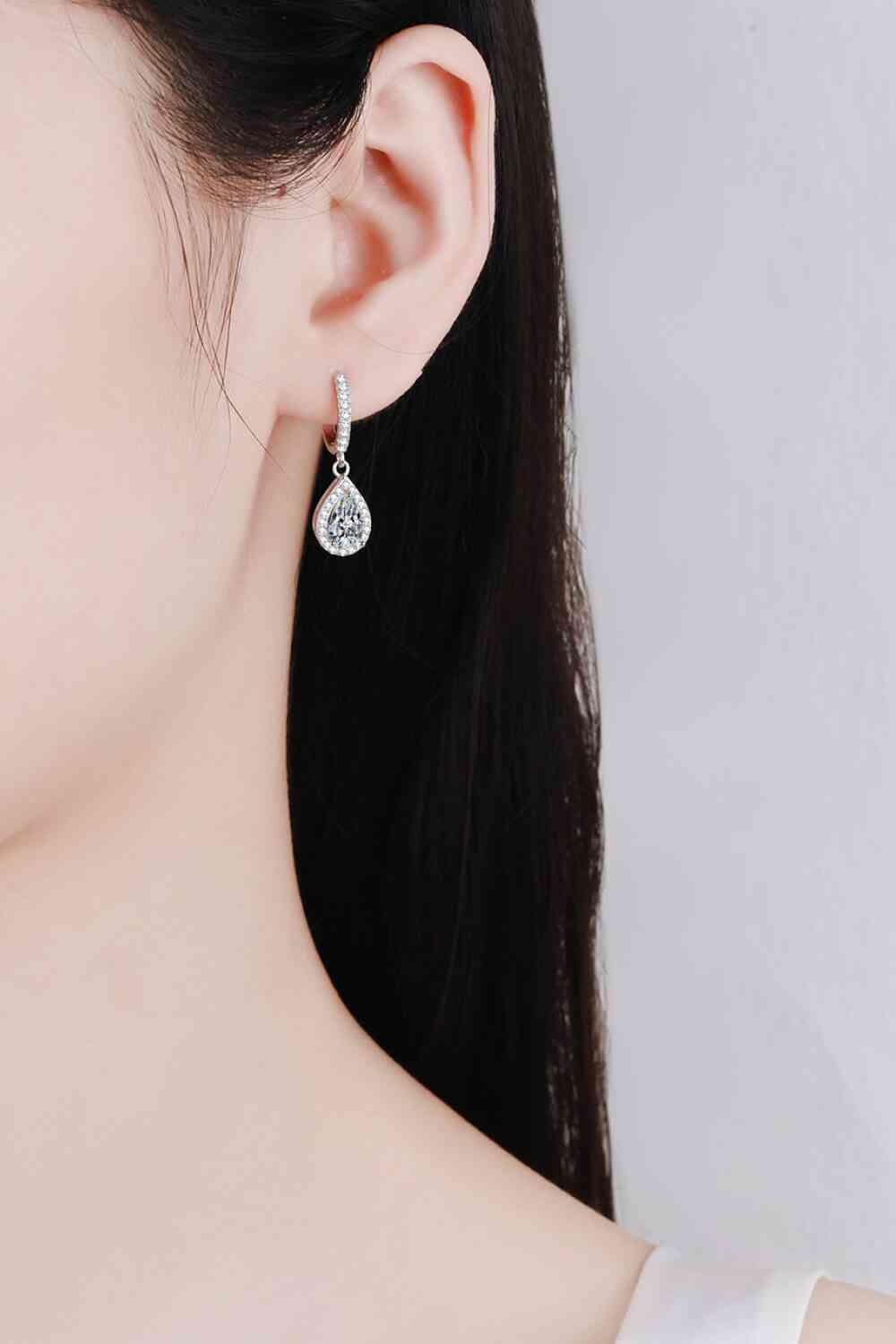 Moissanite Sterling Silver Dangle Hoop Earrings