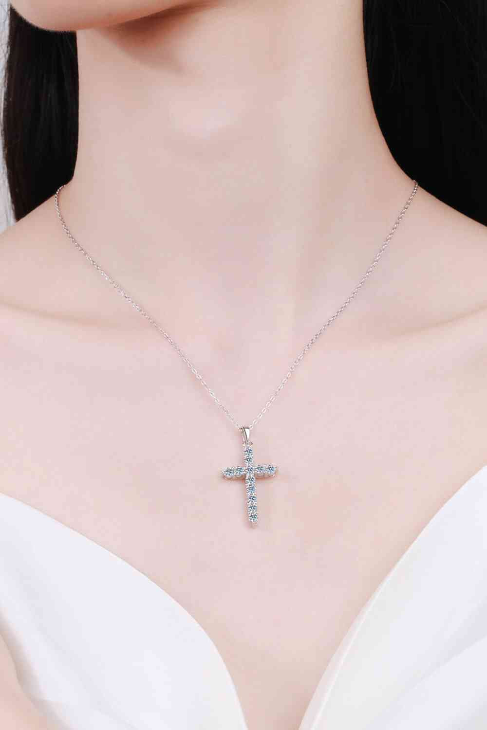 Moissanite Cross Sterling Silver Necklace