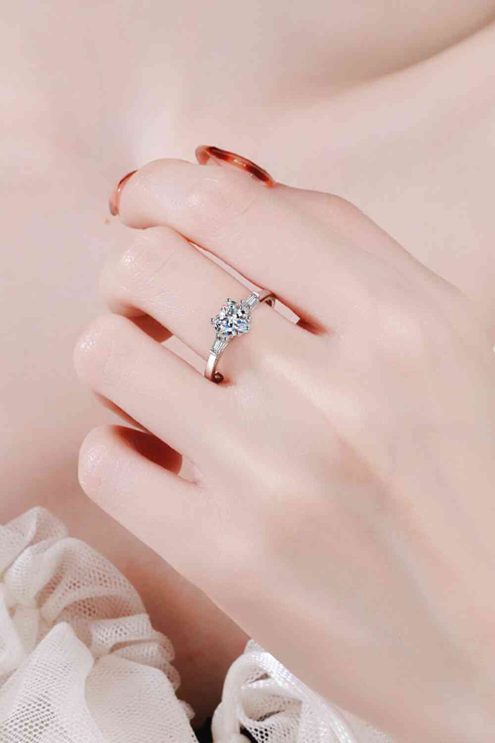 Moissanite Heart Sterling Silver Solitaire Ring