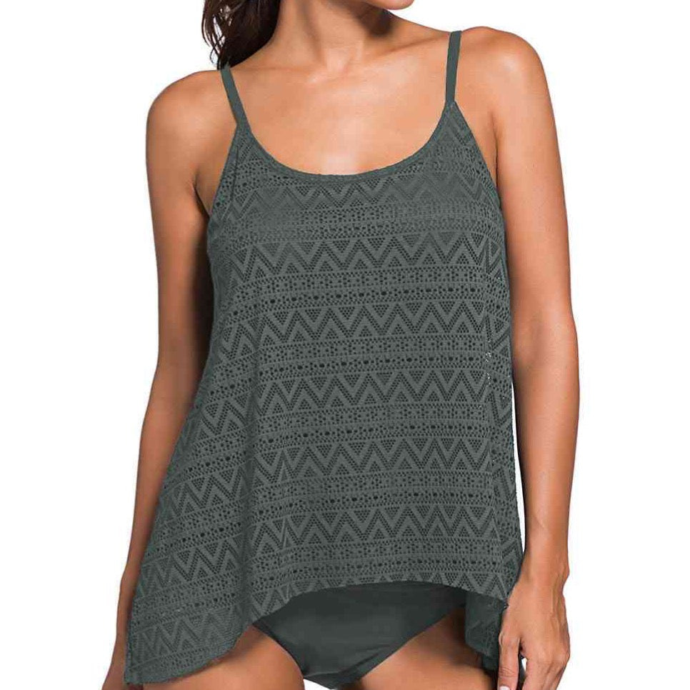 Openwork Spaghetti Strap Low Waist Tankini