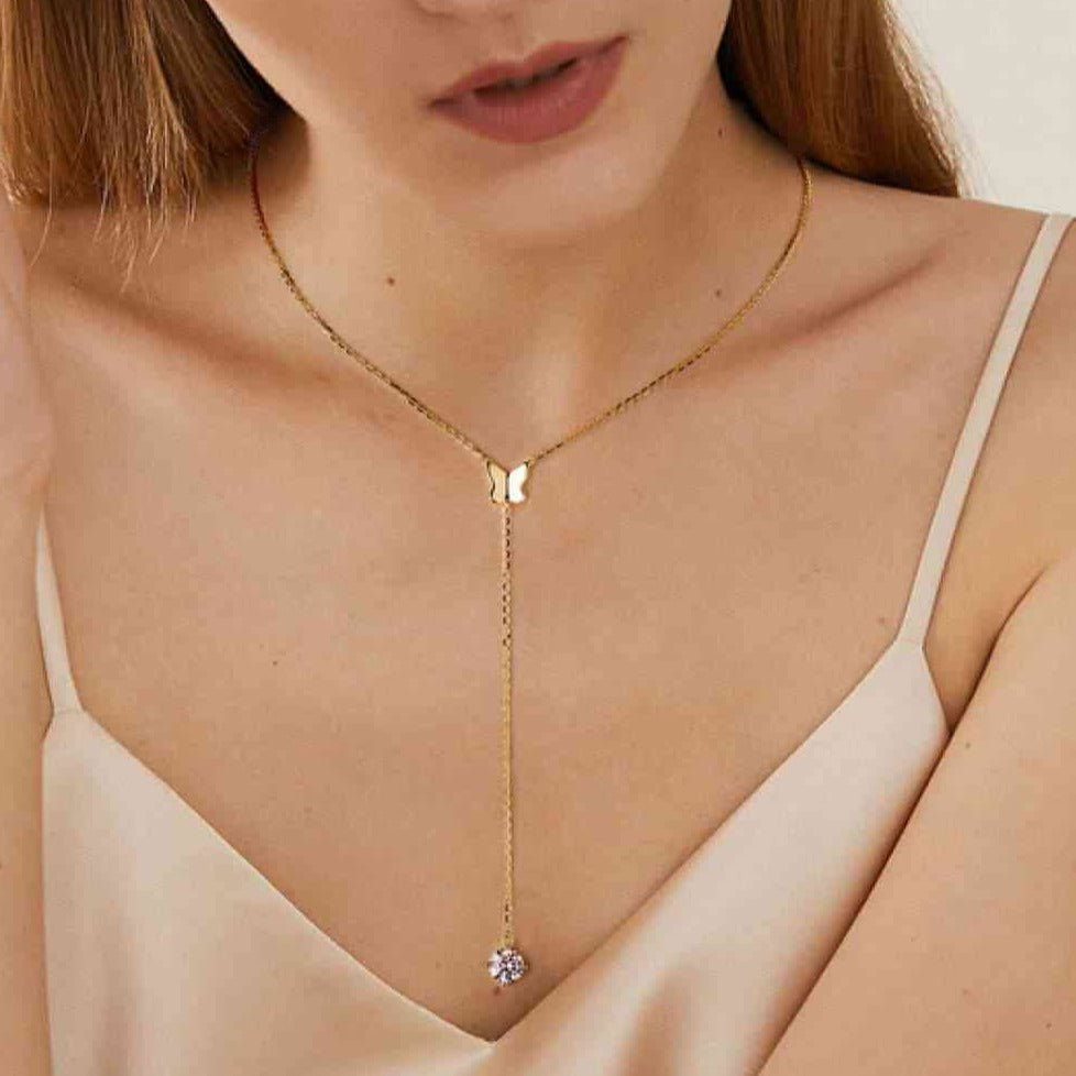 Moissanite Butterfly Lariat Necklace