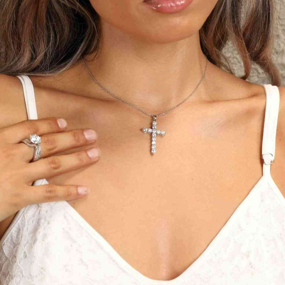 3 Carat Moissanite Cross Charm Sterling Silver Necklace