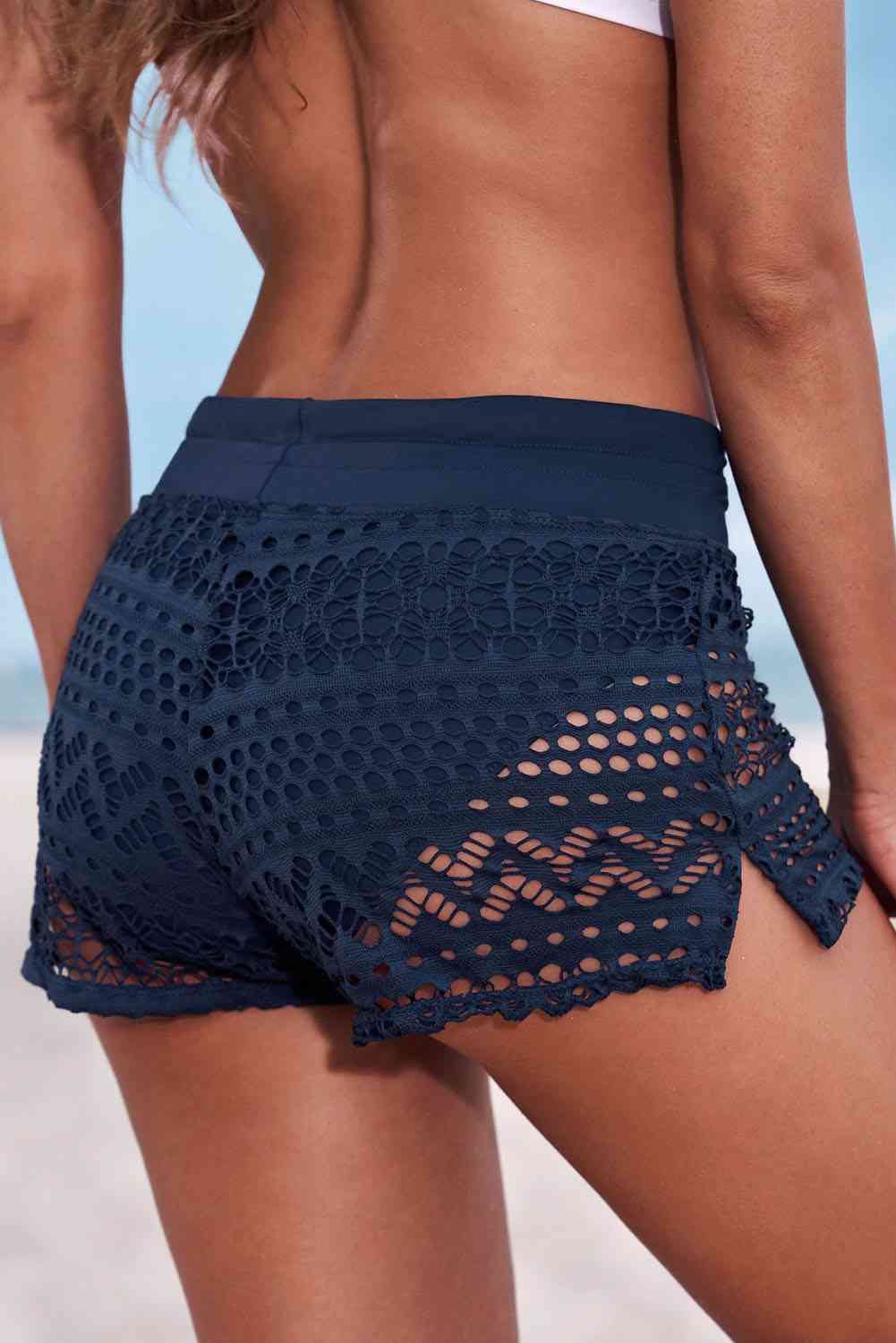 Lace Embroidered Drawstring Swim Shorts