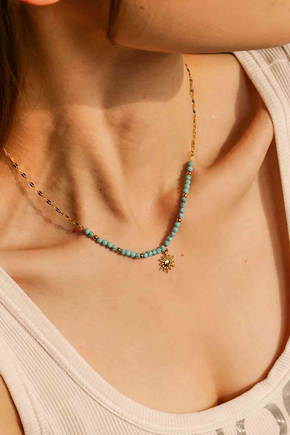 Sun Charm Necklace with Turquoise