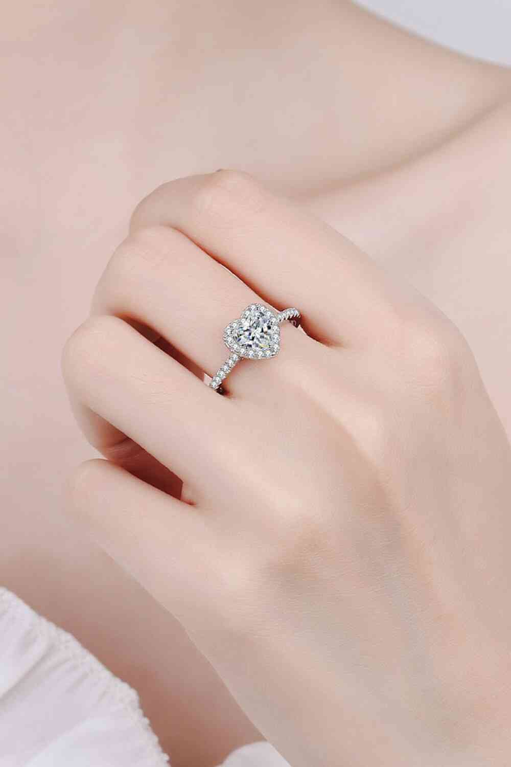 Moissanite Heart Sterling Silver 1 Carat Solitaire Ring